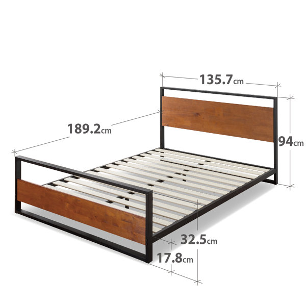 Suzanne metal and wood platform bed frame store with footboard